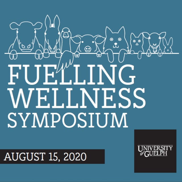 Logo for the Fuelling Wellness Symposium. The symposium took place on August 15, 2020. The logo features the title in white text with a white outline of different animals peeking over a ledge along the top. 